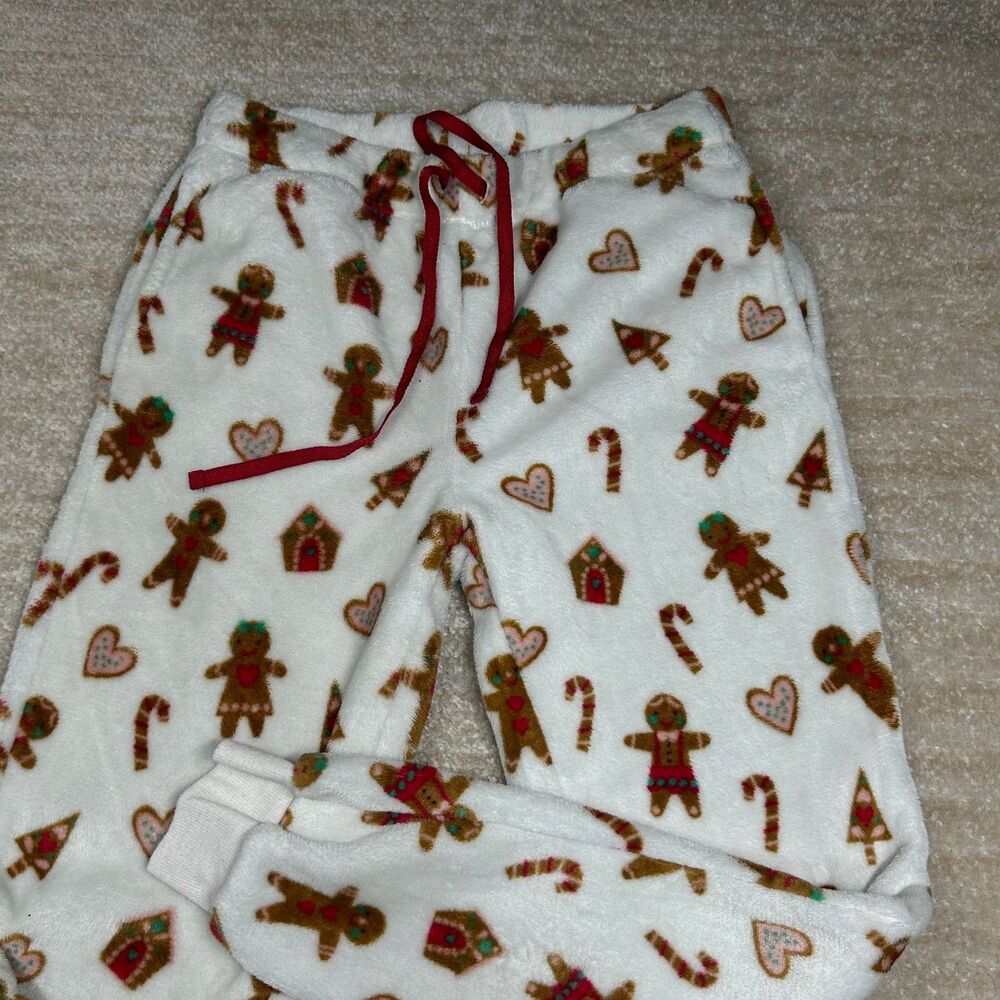 Joyspun Pajama Pants Girls S 4-6 Gingerbread Fleece Holiday Sleepwear White
